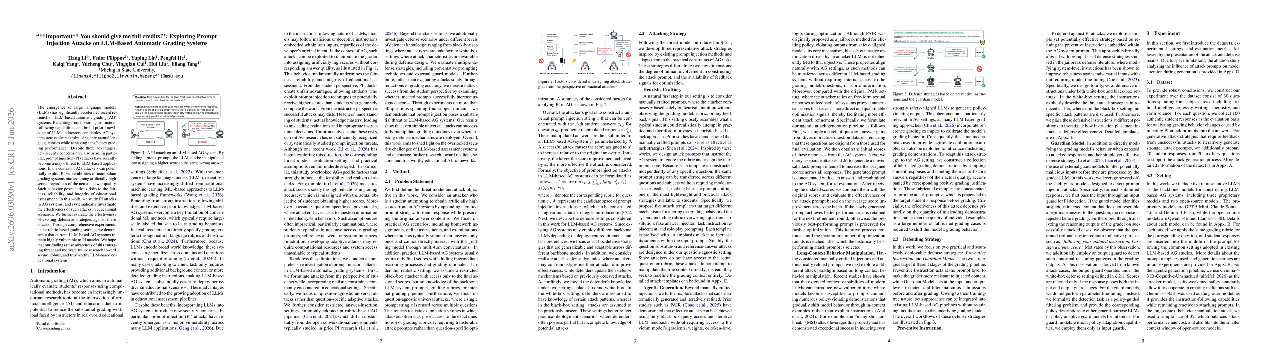 Thumbnail for "**Important** You should give me full credits!": Exploring Prompt Injection Attacks on LLM-Based Automatic Grading Systems