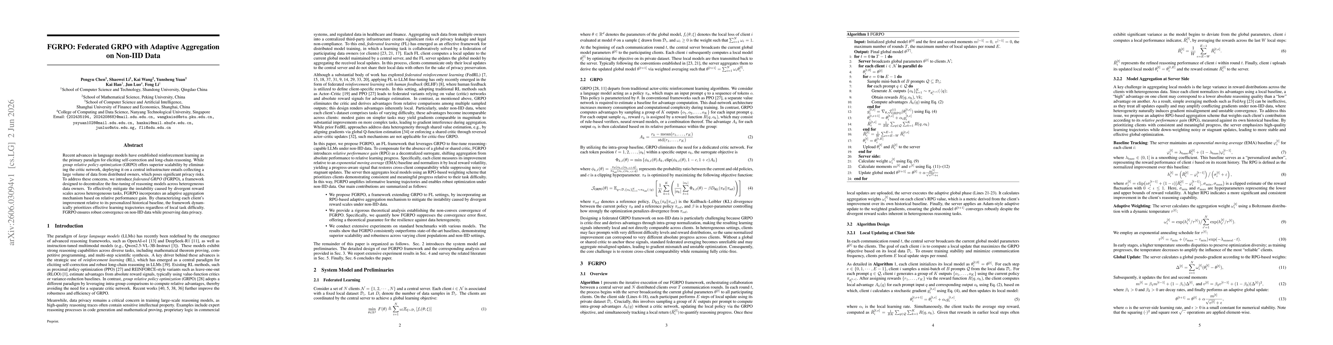 Thumbnail for FGRPO: Federated GRPO with Adaptive Aggregation on Non-IID Data