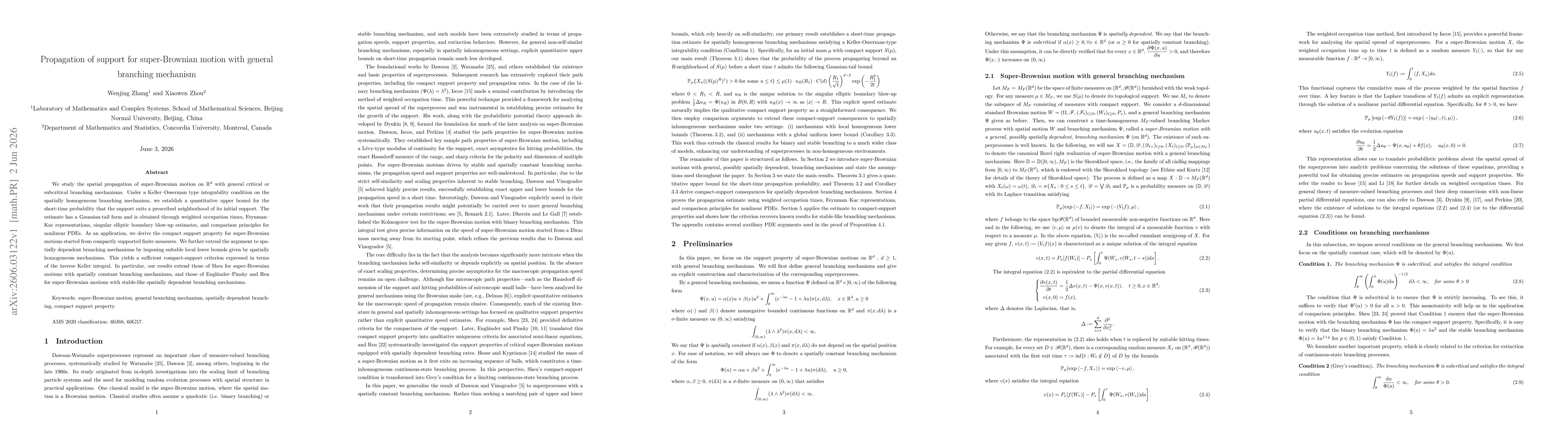 Thumbnail for Propagation of support for super-Brownian motion with general branching mechanism