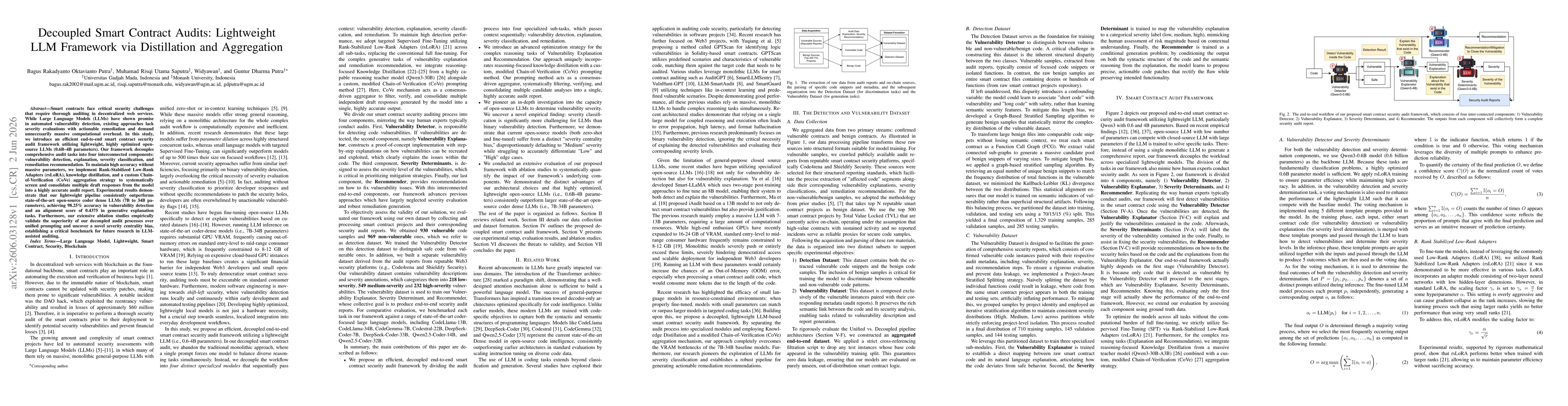 Thumbnail for Decoupled Smart Contract Audits: Lightweight LLM Framework via Distillation and Aggregation