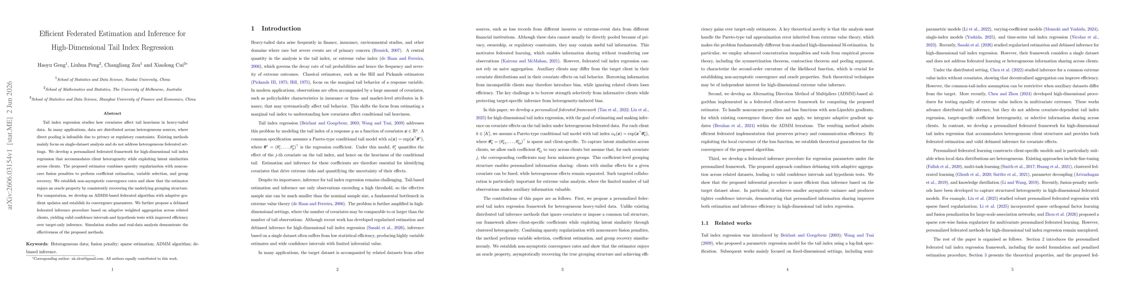 Thumbnail for Efficient Federated Estimation and Inference for High-Dimensional Tail Index Regression