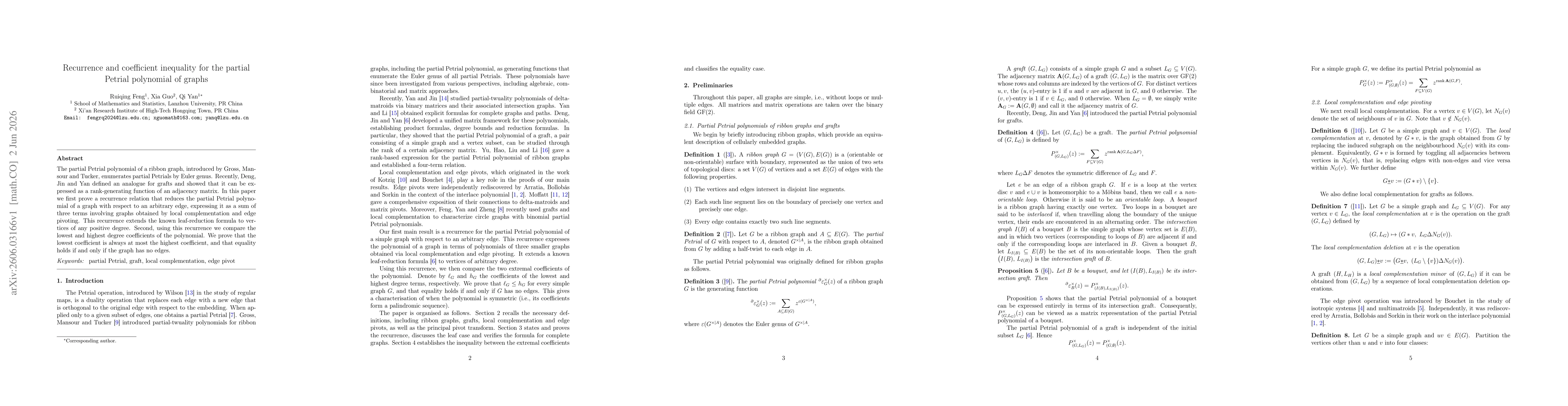 Thumbnail for Recurrence and coefficient inequality for the partial Petrial polynomial of graphs