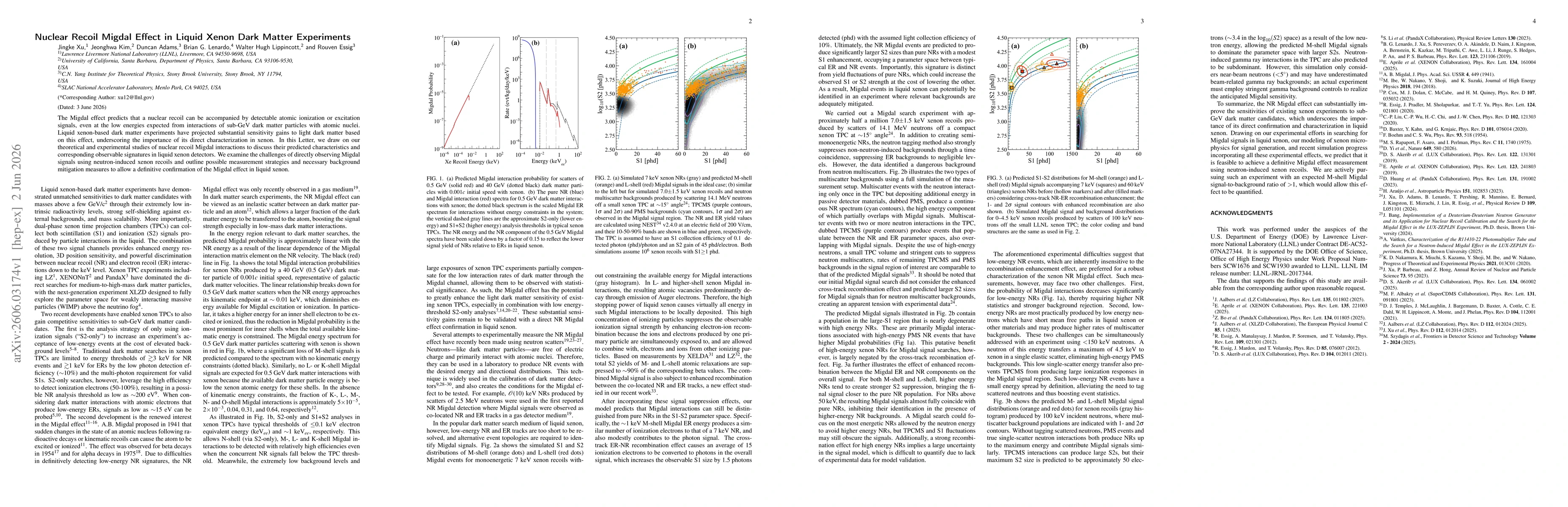 Thumbnail for Nuclear Recoil Migdal Effect in Liquid Xenon Dark Matter Experiments