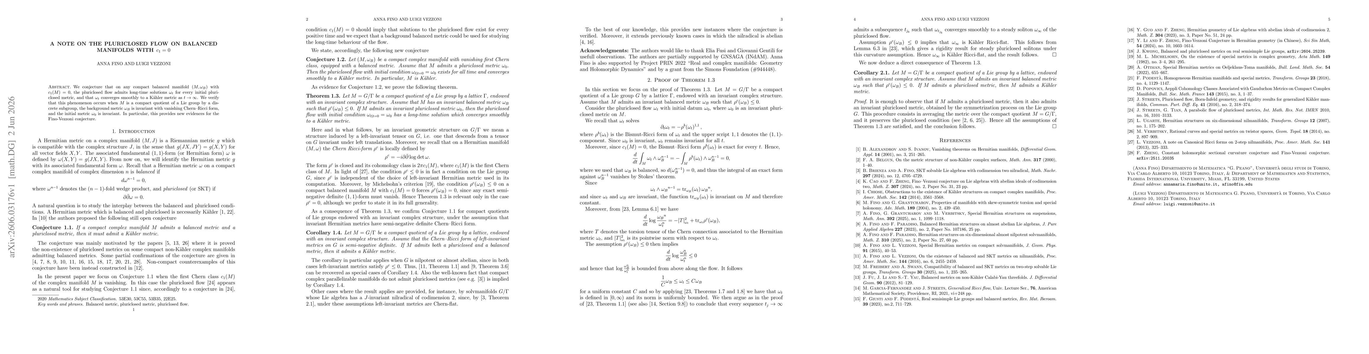 Thumbnail for A note on the pluriclosed flow on balanced manifolds with $c_1=0$