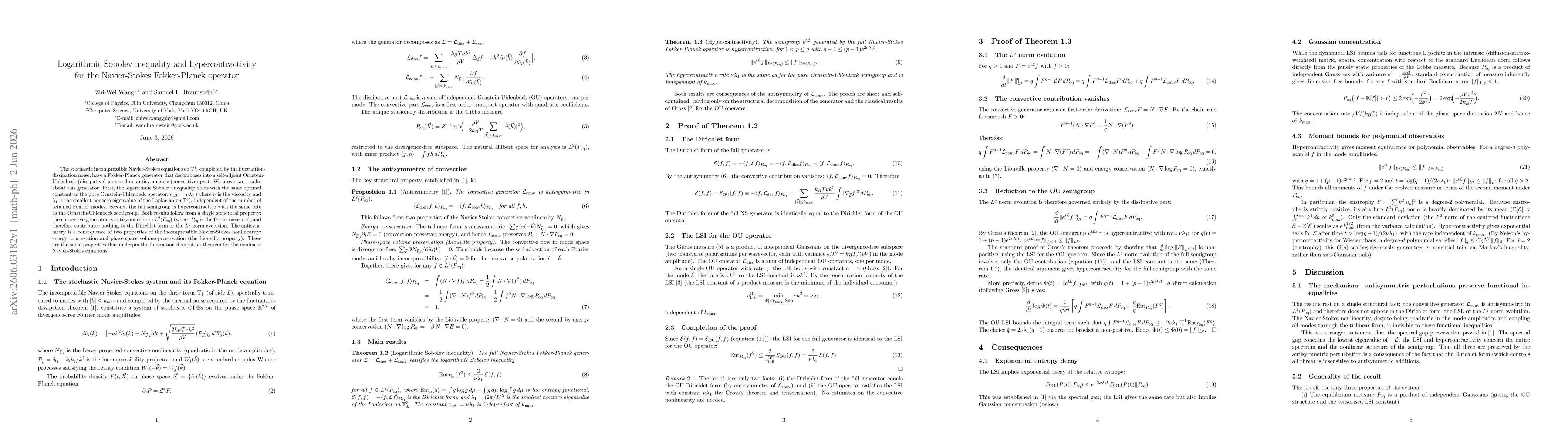 Thumbnail for Logarithmic Sobolev inequality and hypercontractivity for the Navier-Stokes Fokker-Planck operator