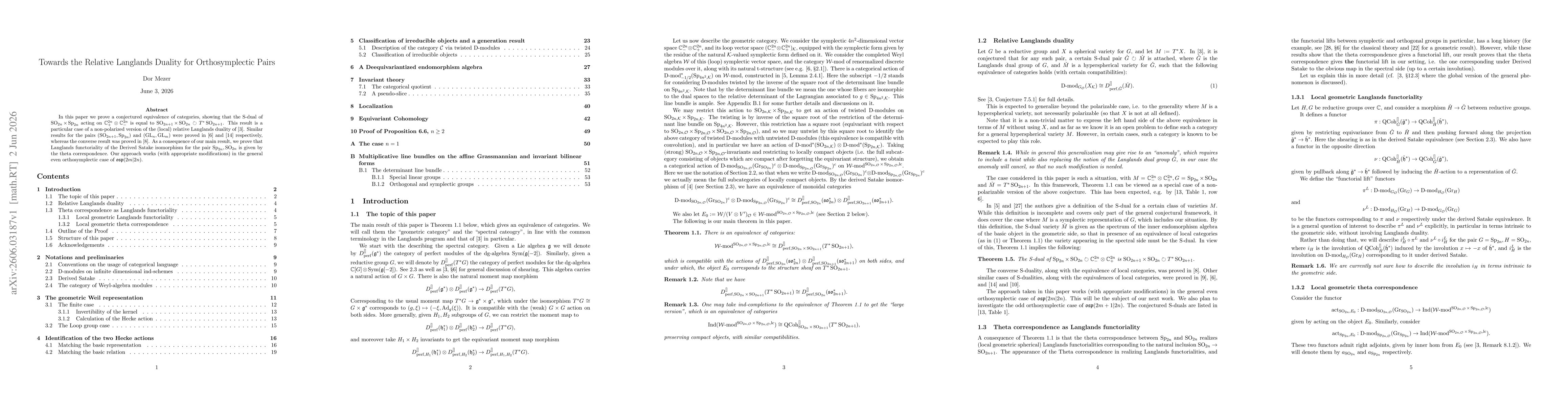 Thumbnail for Towards the Relative Langlands Duality for Orthosymplectic Pairs