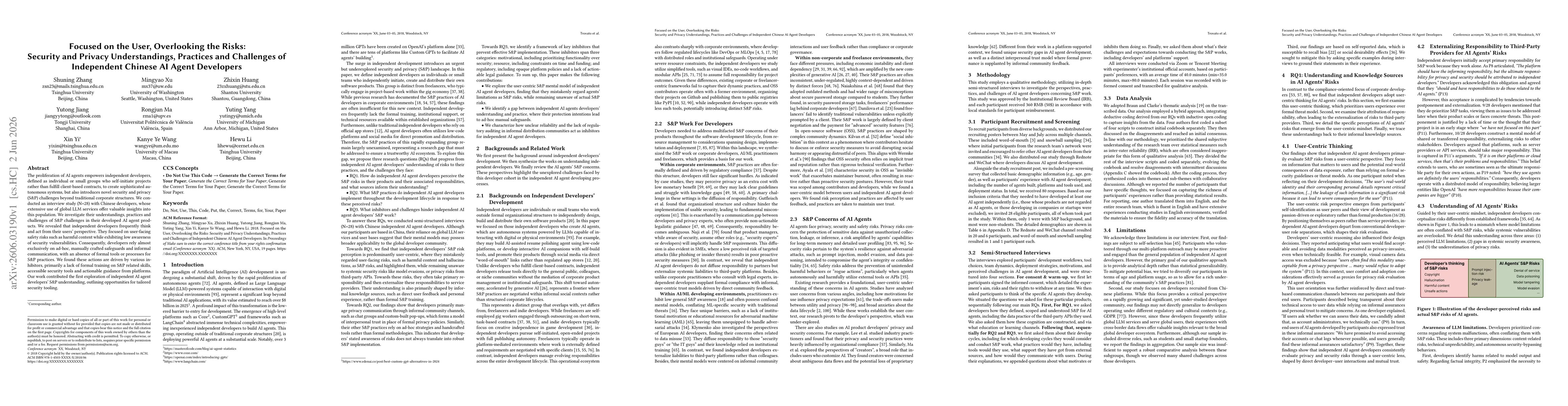 Thumbnail for Focused on the User, Overlooking the Risks: Security and Privacy Understandings, Practices and Challenges of Independent Chinese AI Agent Developers