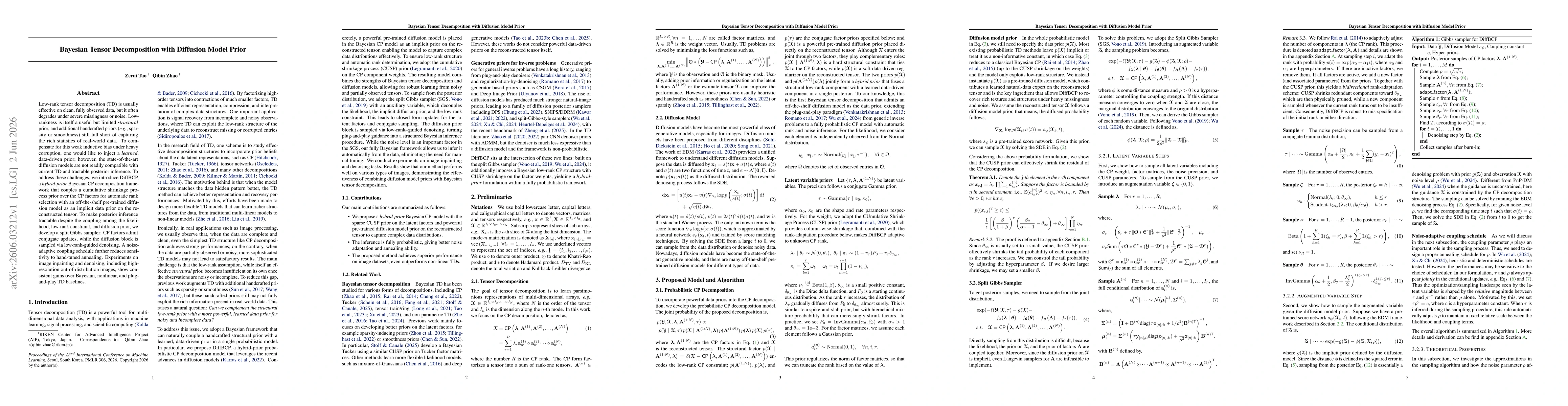 Thumbnail for Bayesian Tensor Decomposition with Diffusion Model Prior