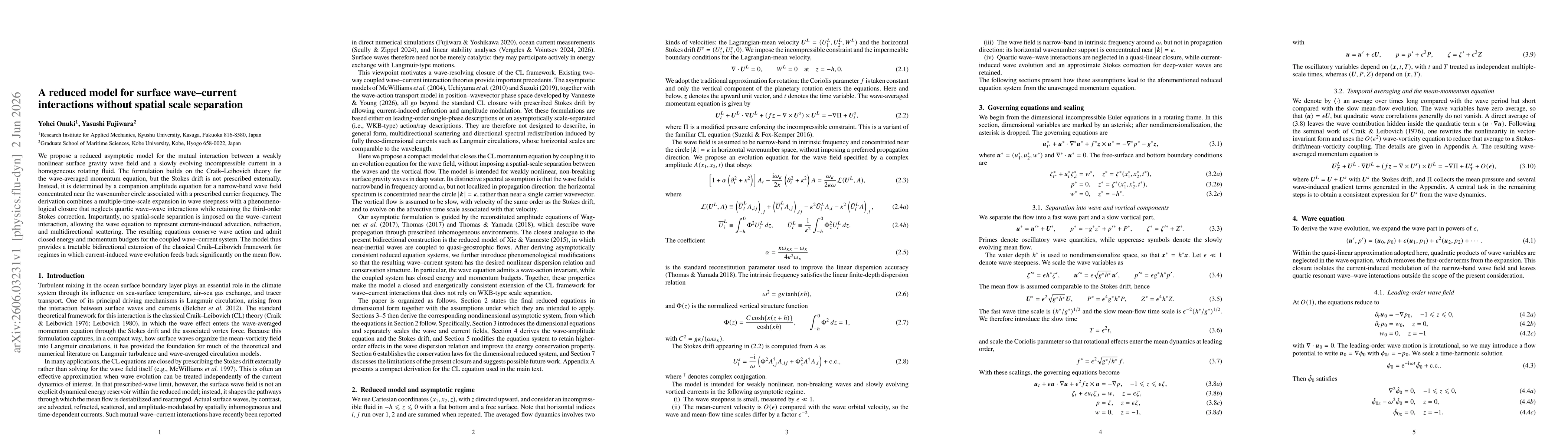Thumbnail for A reduced model for surface wave-current interactions without spatial scale separation