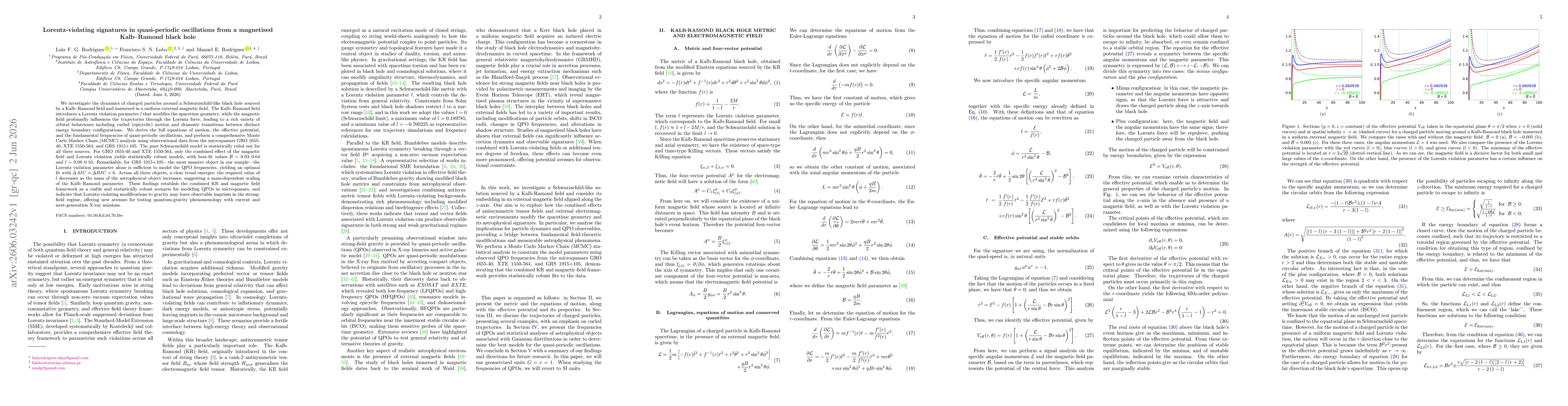 Thumbnail for Lorentz-violating signatures in quasi-periodic oscillations from a magnetised Kalb-Ramond black hole