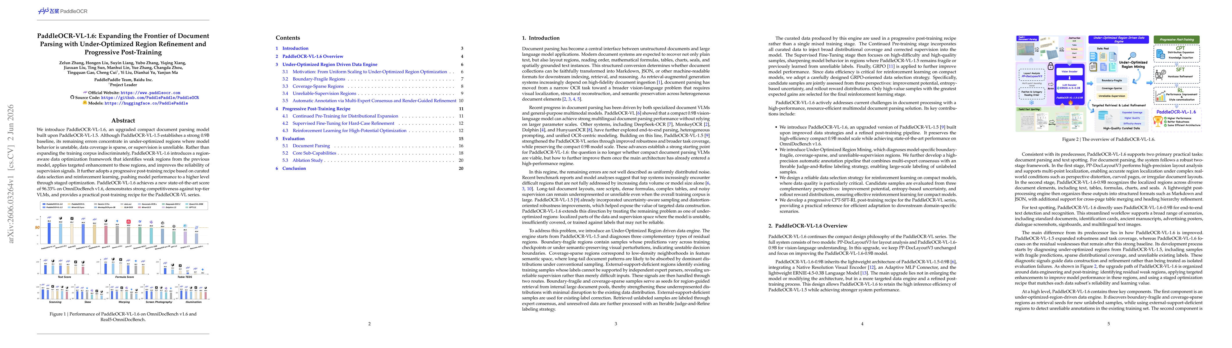 Thumbnail for PaddleOCR-VL-1.6: Expanding the Frontier of Document Parsing with Under-Optimized Region Refinement and Progressive Post-Training