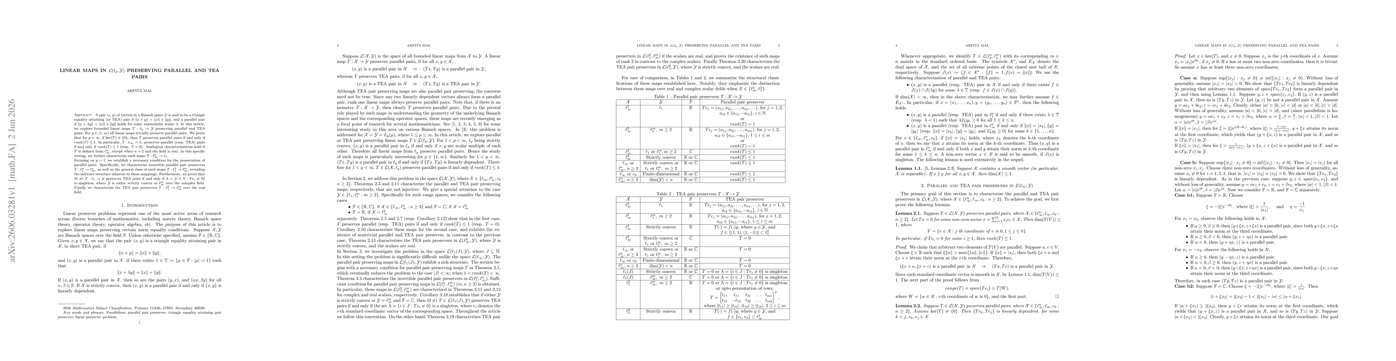 Thumbnail for Linear maps in $\mathcal{L}(\ell_{\MakeLowercase{p}},\mathcal{Y}) $ preserving parallel and TEA pairs