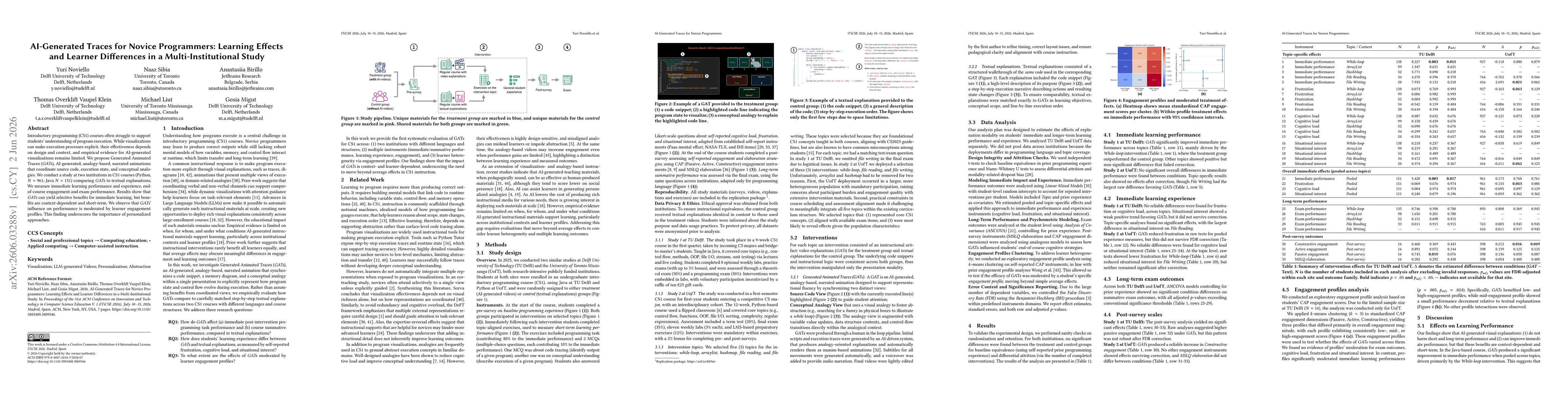 Thumbnail for AI-Generated Traces for Novice Programmers: Learning Effects and Learner Differences in a Multi-Institutional Study