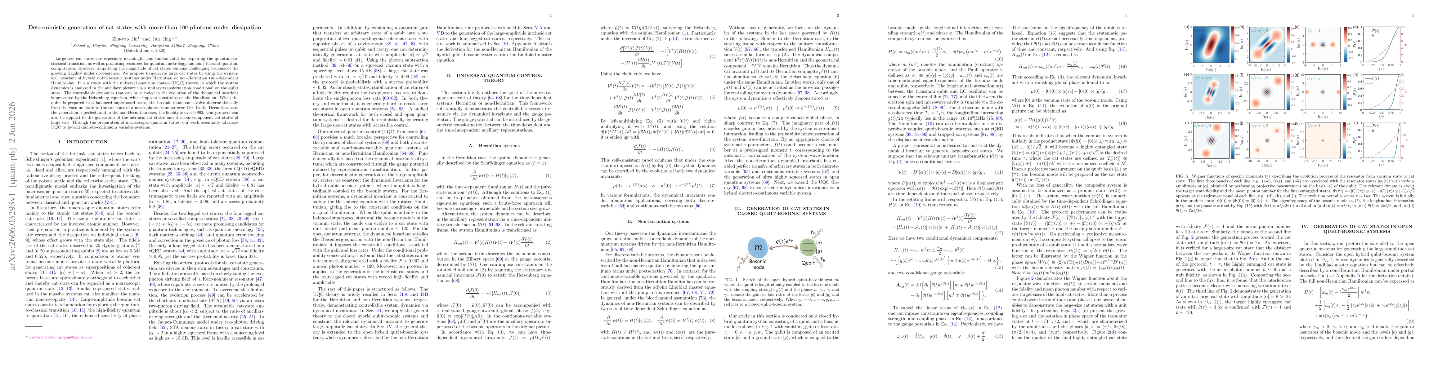 Thumbnail for Deterministic generation of cat states with more than $100$ photons under dissipation