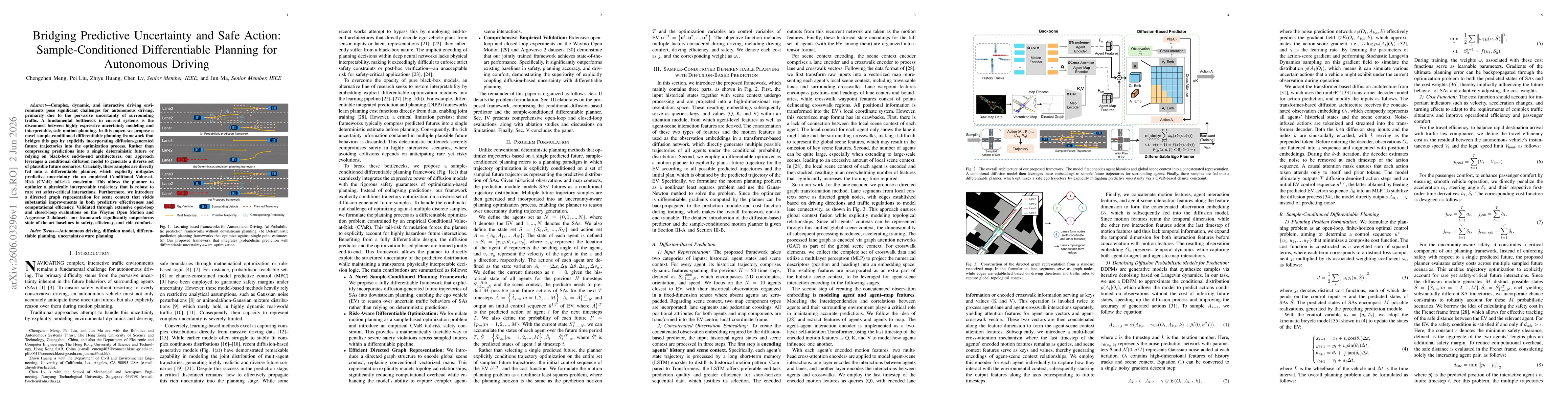 Thumbnail for Bridging Predictive Uncertainty and Safe Action: Sample-Conditioned Differentiable Planning for Autonomous Driving