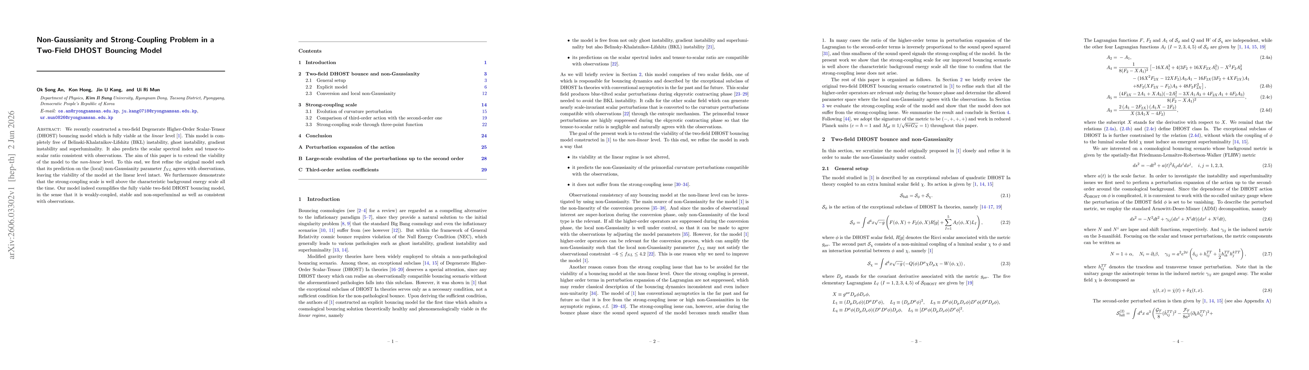 Thumbnail for Non-Gaussianity and Strong-Coupling Problem in a Two-Field DHOST Bouncing Model
