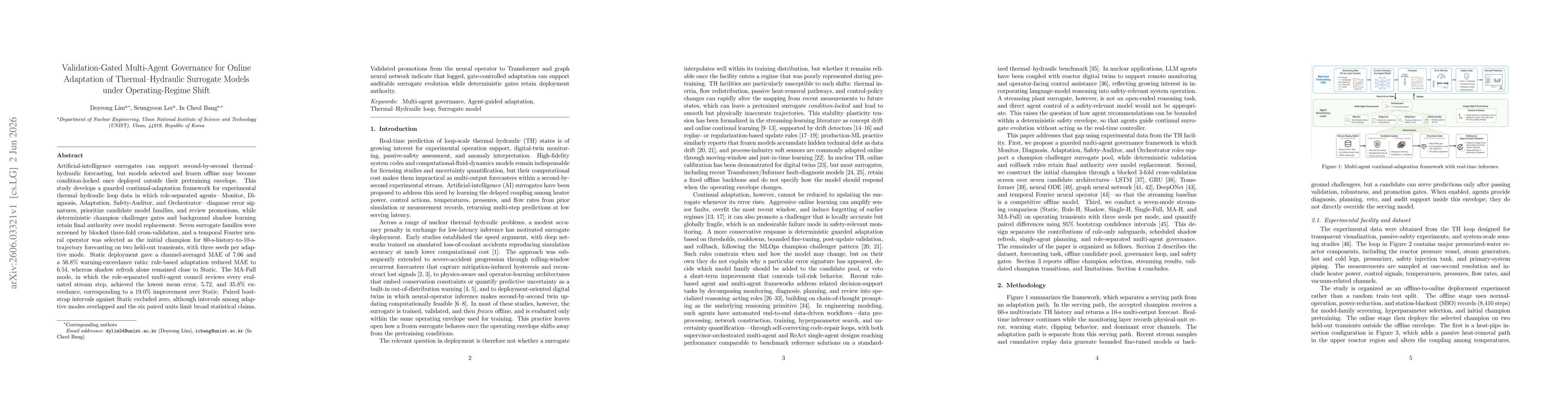 Thumbnail for Validation-Gated Multi-Agent Governance for Online Adaptation of Thermal-Hydraulic Surrogate Models under Operating-Regime Shift