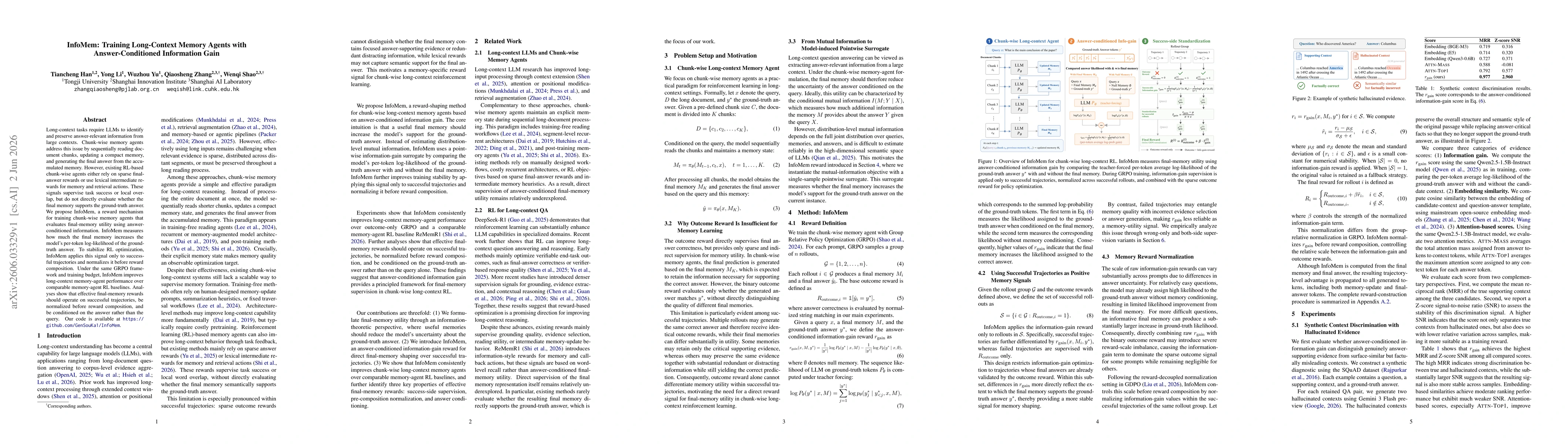 Thumbnail for InfoMem: Training Long-Context Memory Agents with Answer-Conditioned Information Gain
