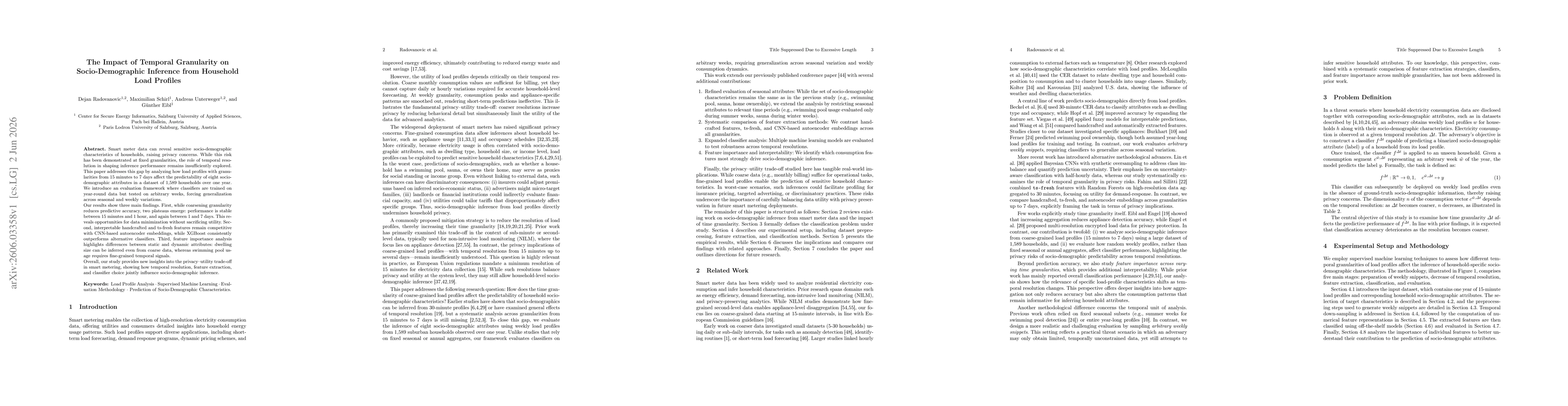 Thumbnail for The Impact of Temporal Granularity on Socio-Demographic Inference from Household Load Profiles