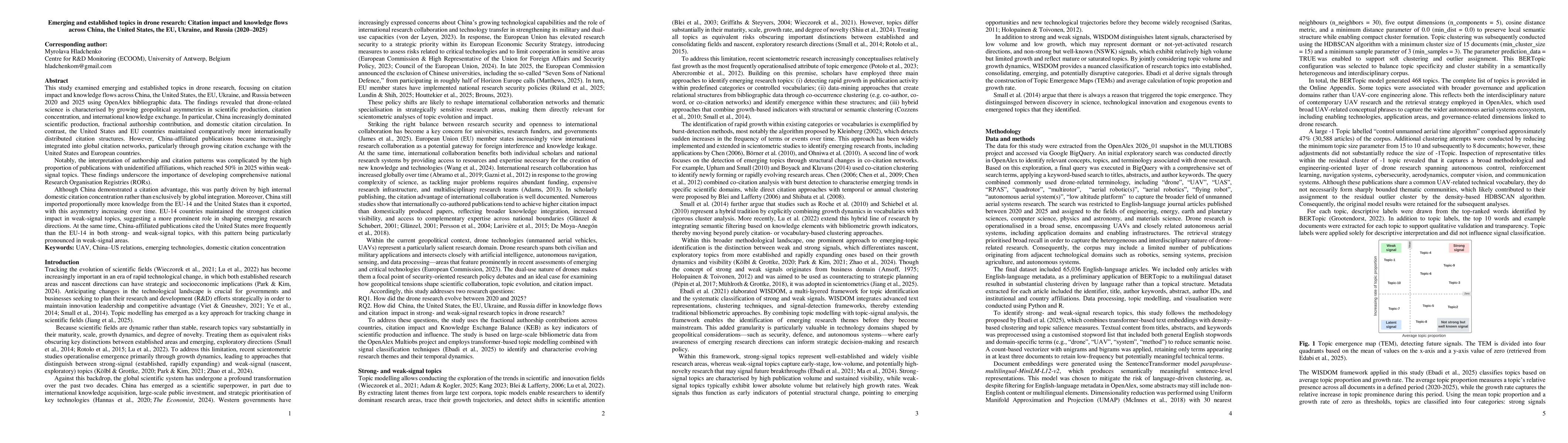 Thumbnail for Emerging and established topics in drone research: Citation impact and knowledge flows across China, the United States, the EU, Ukraine, and Russia (2020-2025)