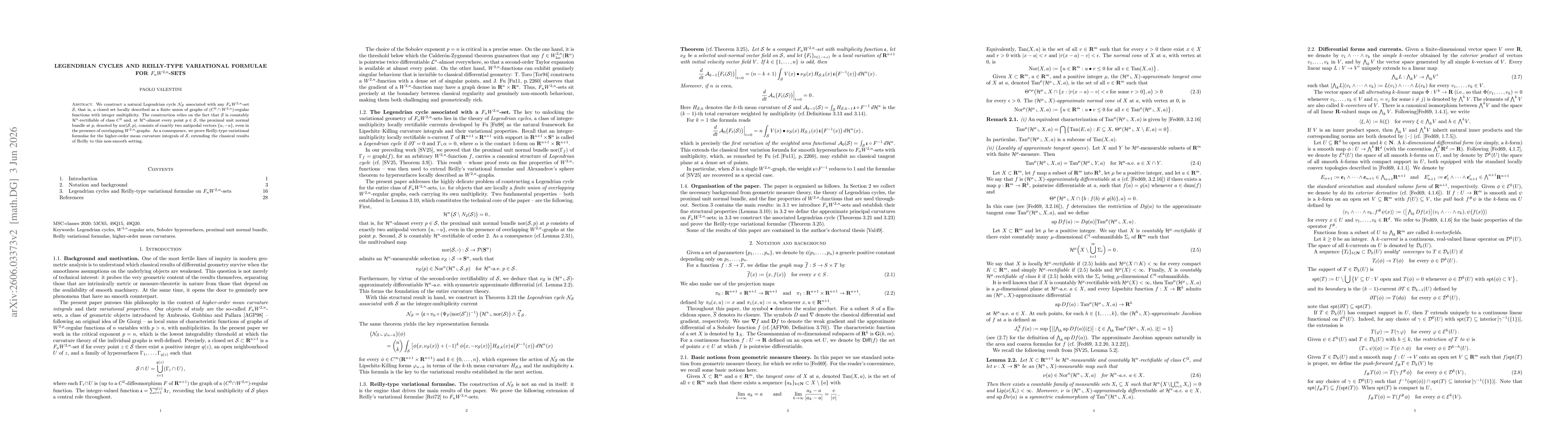 Thumbnail for Legendrian cycles and Reilly-type variational formulae for $F_nW^{2,n}$-sets