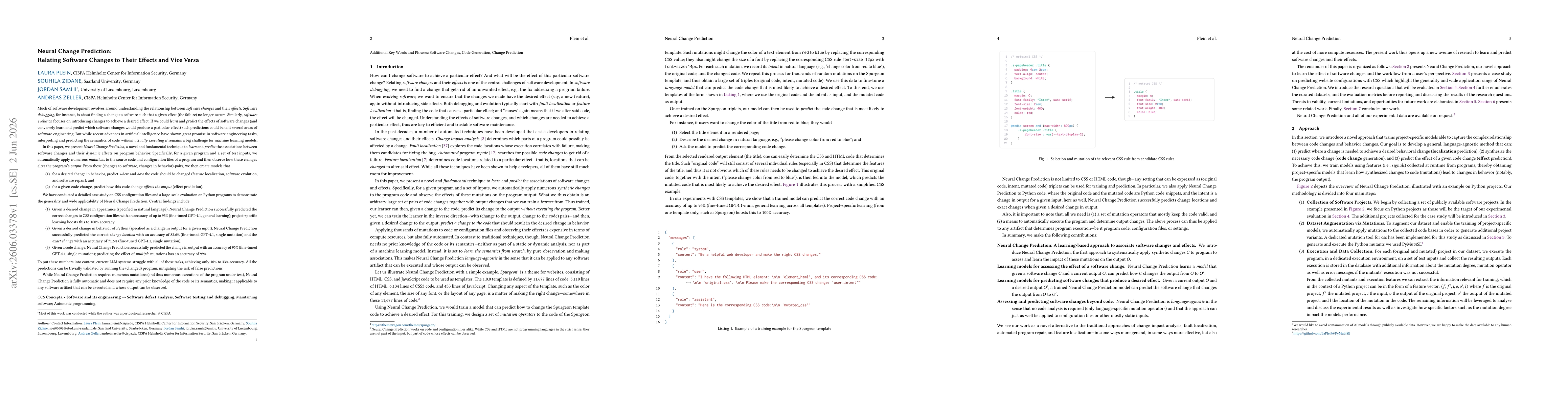 Thumbnail for Neural Change Prediction: Relating Software Changes to Their Effects and Vice Versa