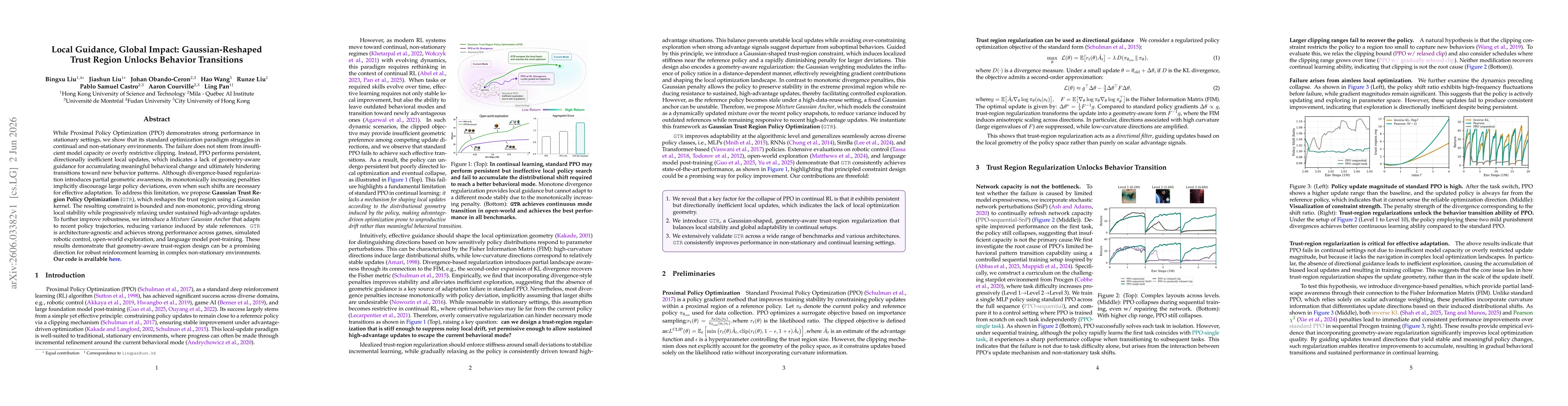 Thumbnail for Local Guidance, Global Impact: Gaussian-Reshaped Trust Region Unlocks Behavior Transitions