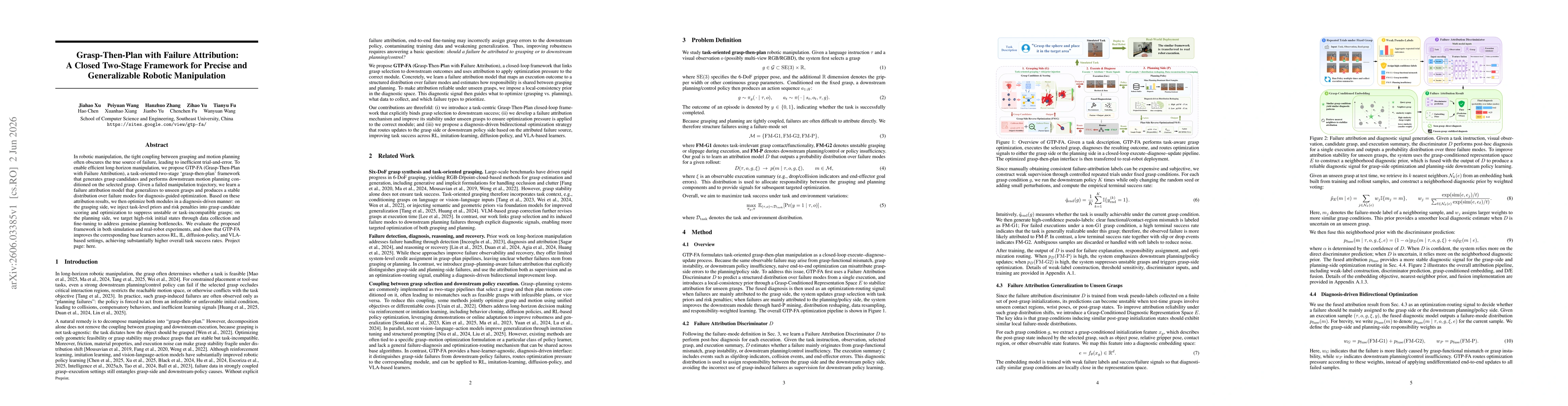 Thumbnail for Grasp-Then-Plan with Failure Attribution: A Closed Two-Stage Framework for Precise and Generalizable Robotic Manipulation