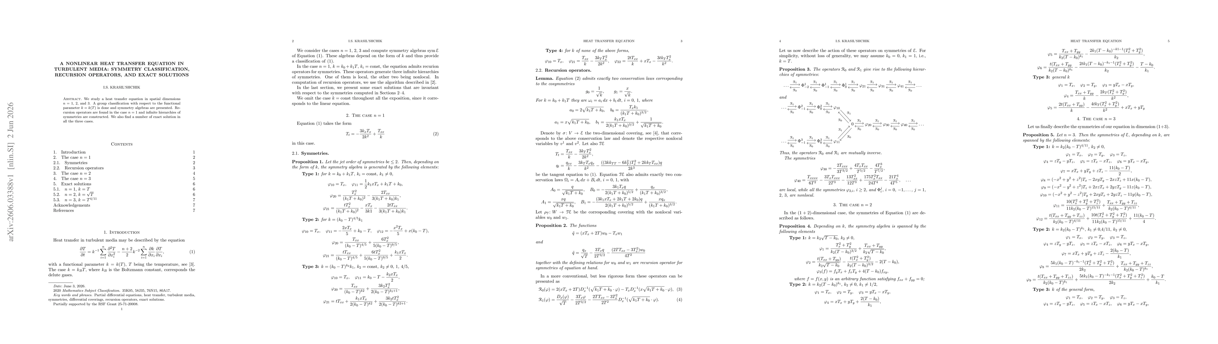 Thumbnail for A nonlinear heat transfer equation in turbulent media: symmetry classification, recursion operators, and exact solutions