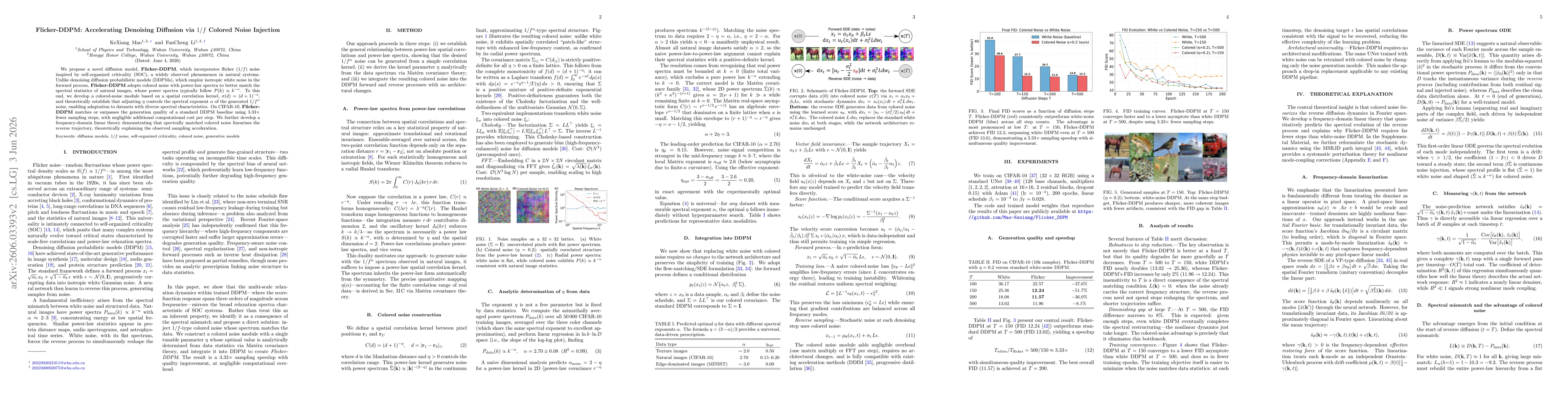 Thumbnail for Flicker-DDPM: Accelerating Denoising Diffusion via 1/f Colored Noise Injection