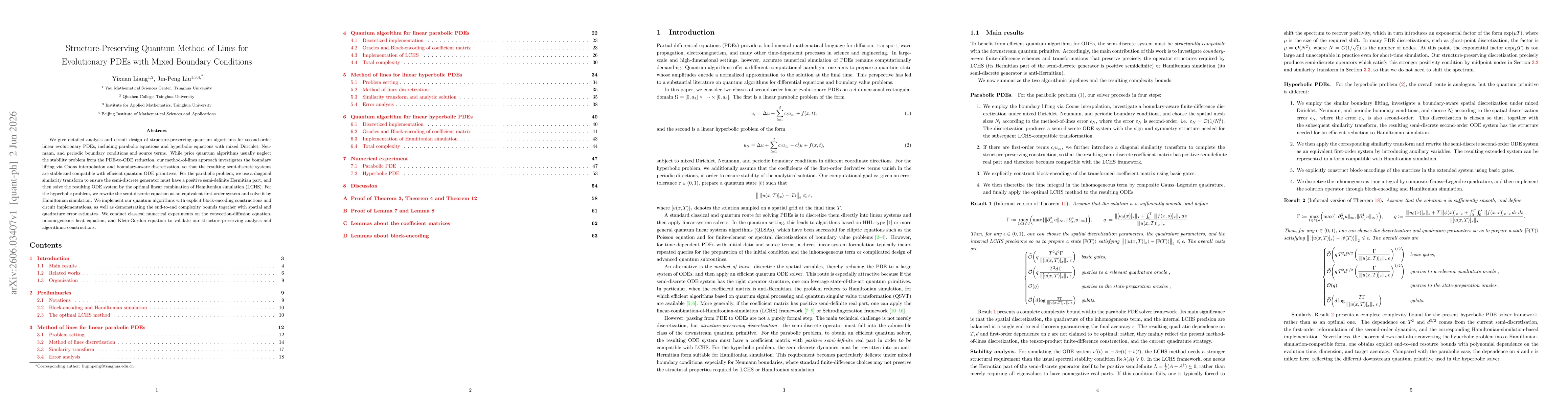 Thumbnail for Structure-Preserving Quantum Method of Lines for Evolutionary PDEs with Mixed Boundary Conditions