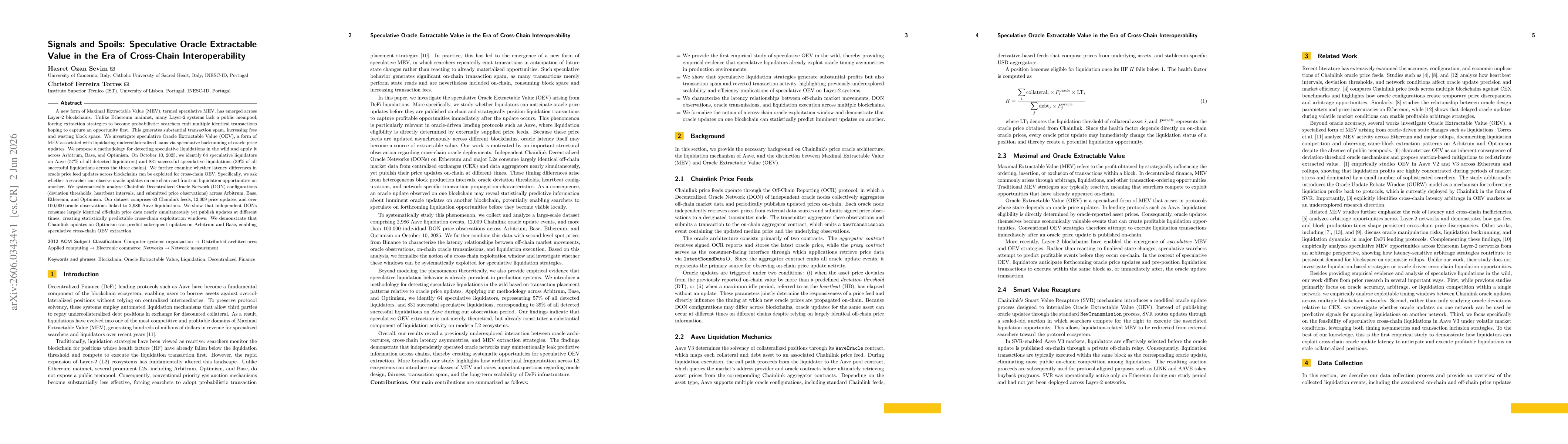 Thumbnail for Signals and Spoils: Speculative Oracle Extractable Value in the Era of Cross-Chain Interoperability