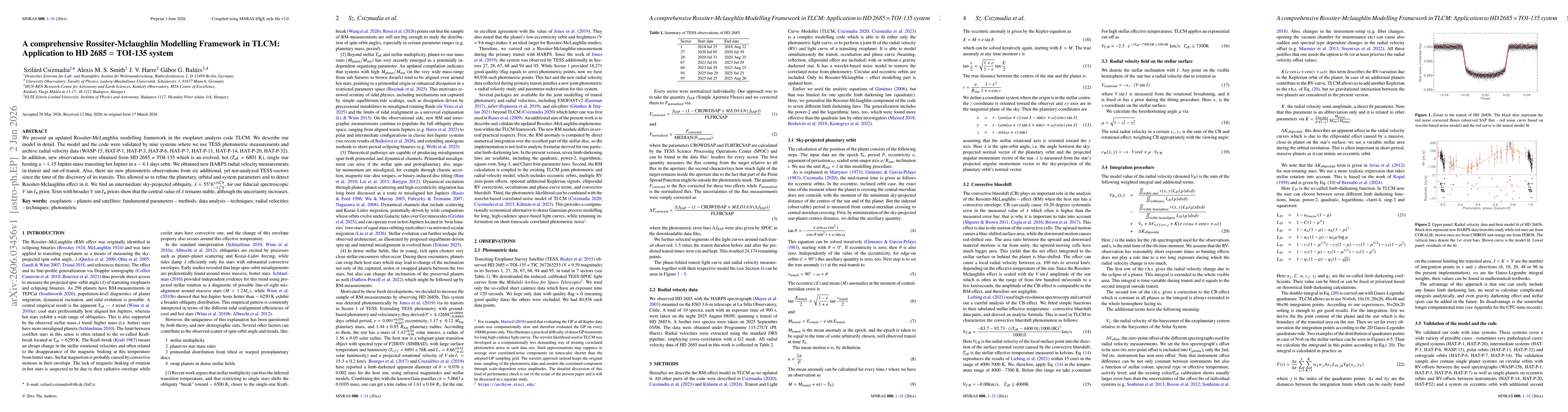 Thumbnail for A comprehensive Rossiter-Mclaughlin Modelling Framework in TLCM: Application to HD 2685 $=$ TOI-135 system