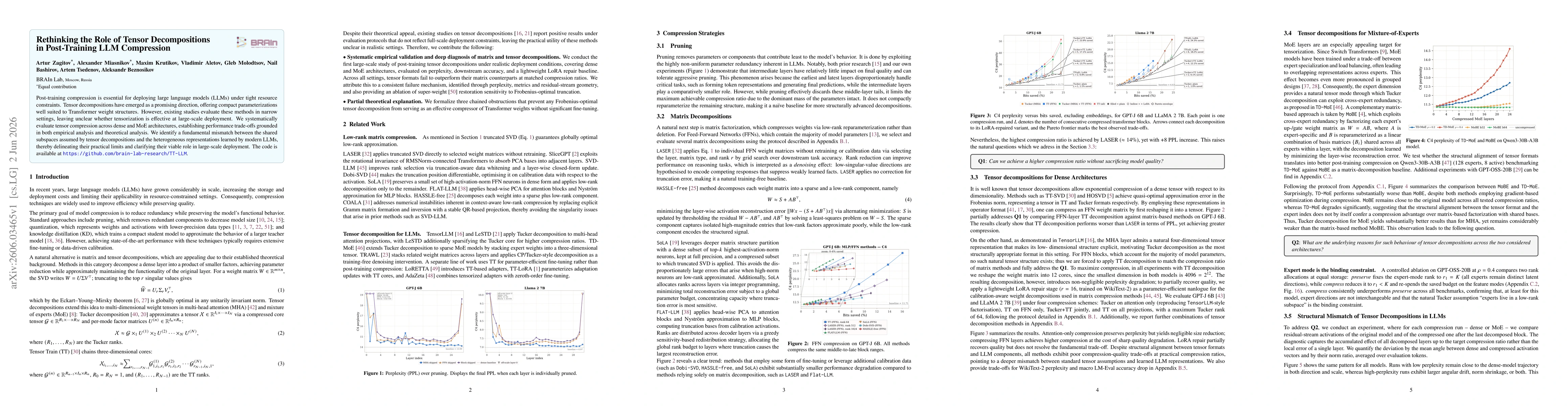 Thumbnail for Rethinking the Role of Tensor Decompositions in Post-Training LLM Compression