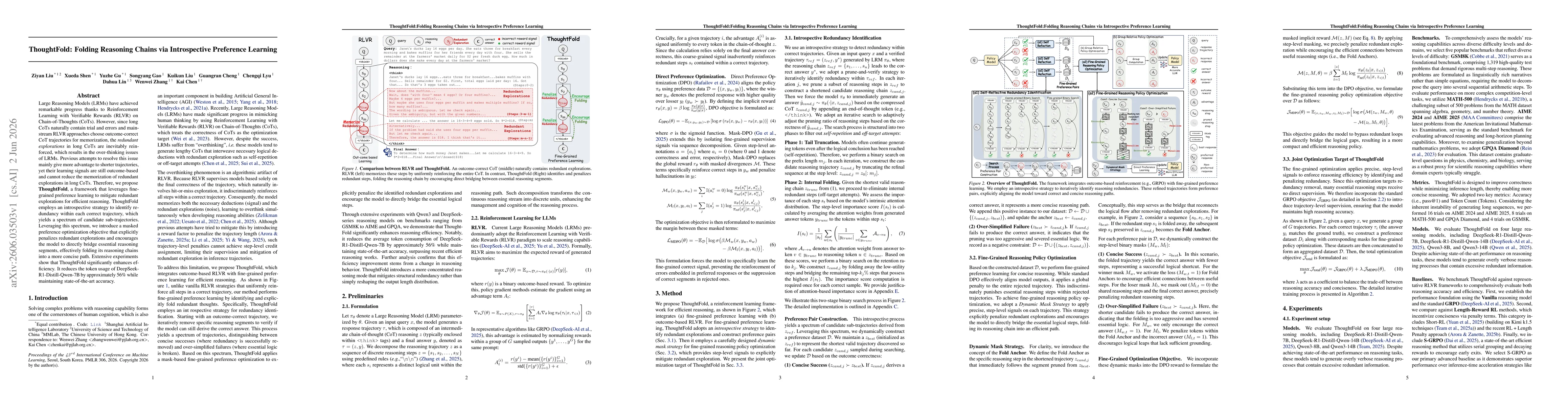 Thumbnail for ThoughtFold: Folding Reasoning Chains via Introspective Preference Learning