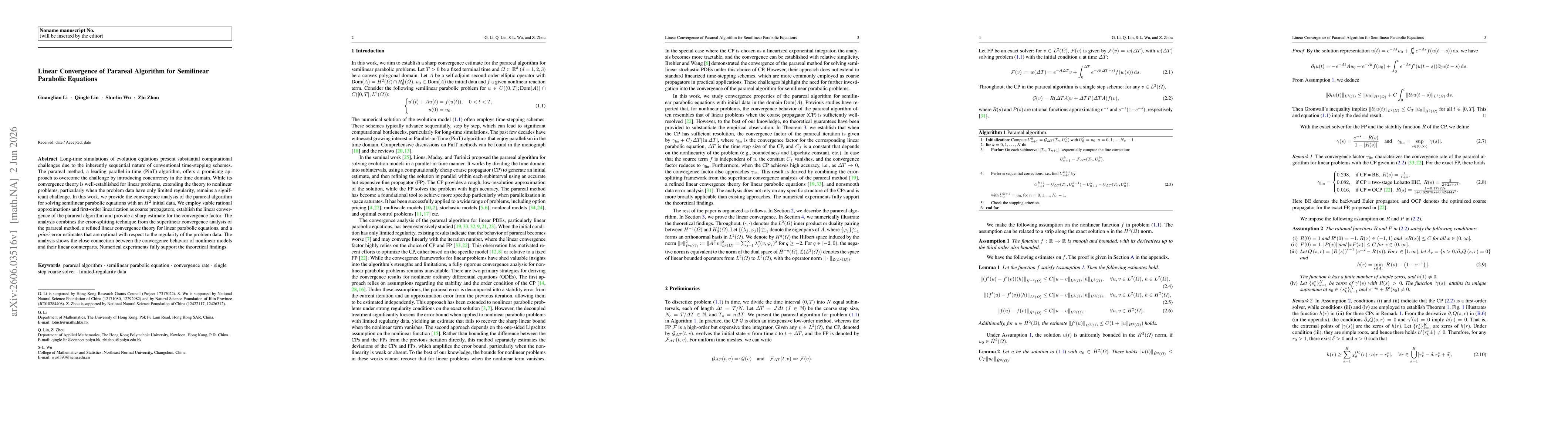 Thumbnail for Linear Convergence of Parareal Algorithm for Semilinear Parabolic Equations