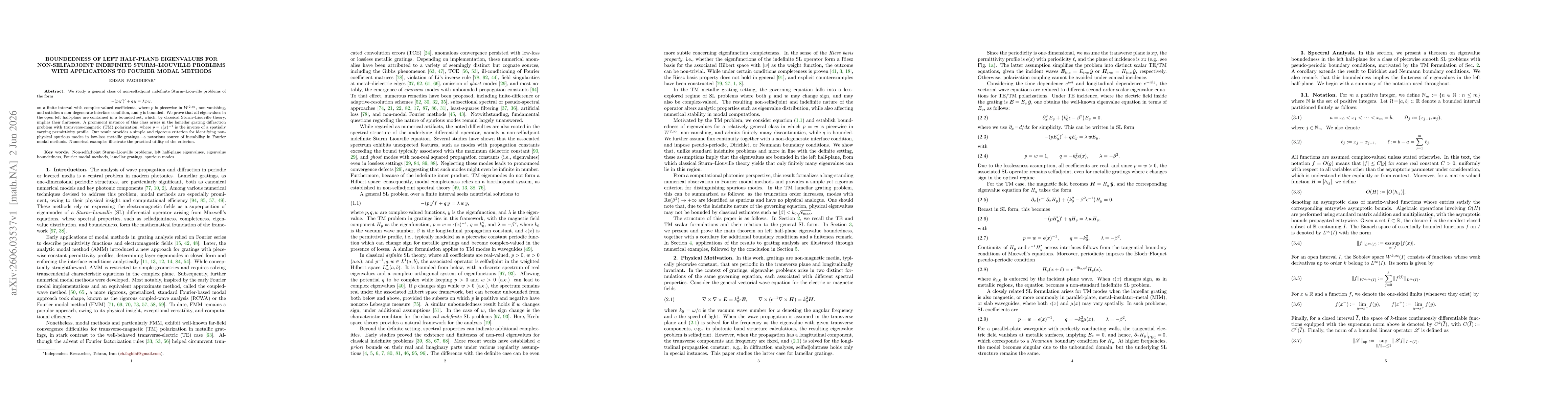 Thumbnail for Boundedness of Left Half-Plane Eigenvalues for Non-Selfadjoint Indefinite Sturm--Liouville Problems with Applications to Fourier Modal Methods