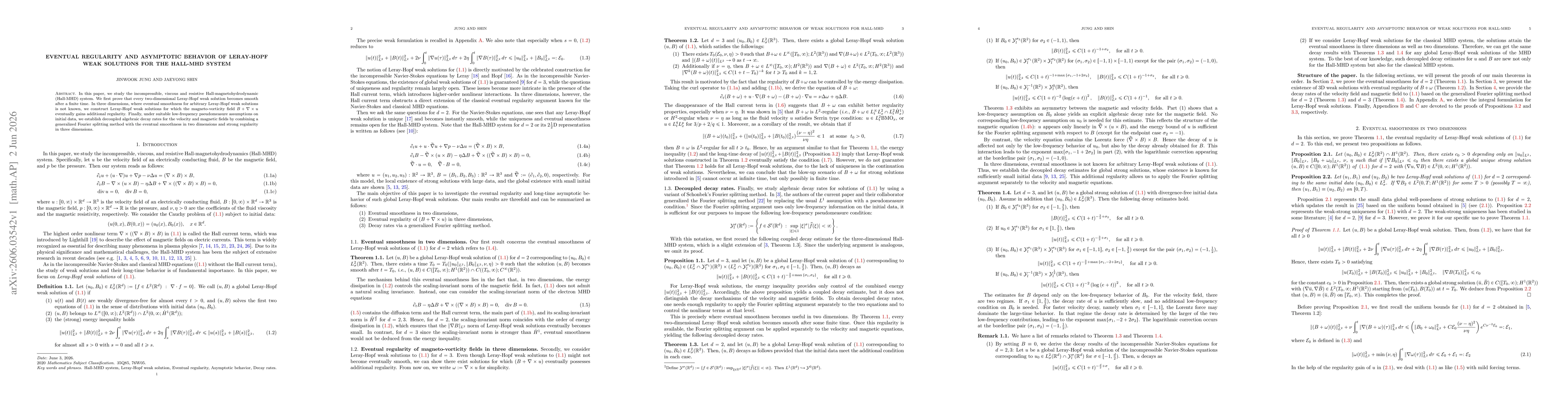 Thumbnail for Eventual regularity and asymptotic behavior of Leray-Hopf weak solutions for the Hall-MHD system