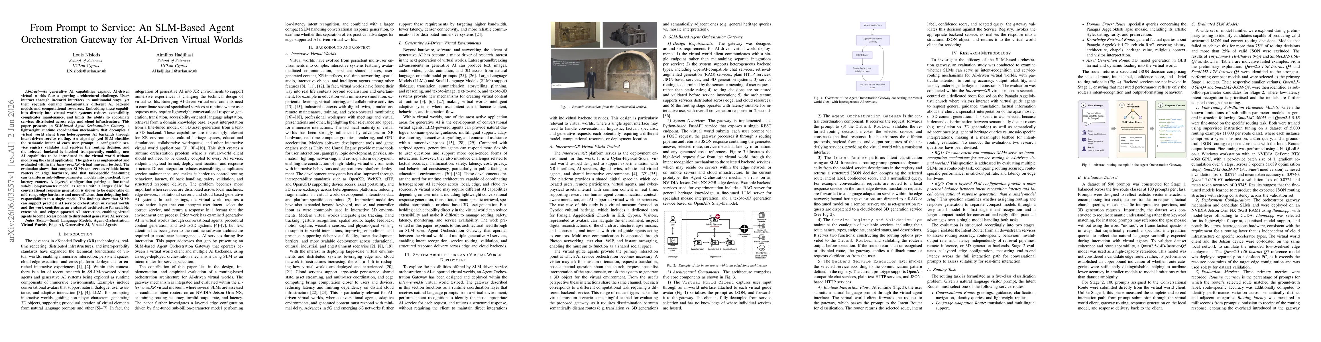 Thumbnail for From Prompt to Service: An SLM-Based Agent Orchestration Gateway for AI-Driven Virtual Worlds