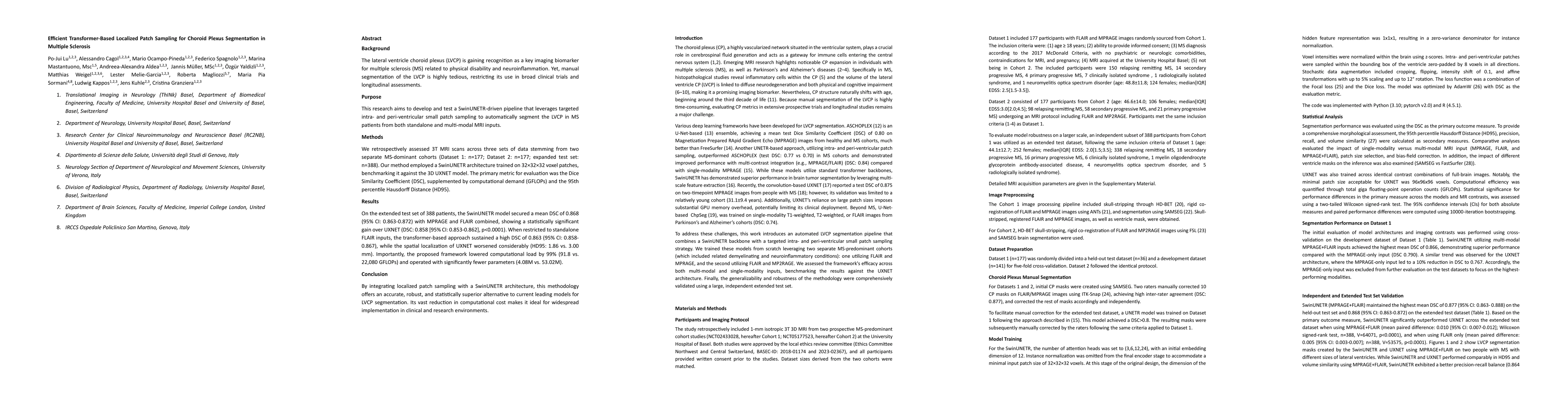 Thumbnail for Efficient Transformer-Based Localized Patch Sampling for Choroid Plexus Segmentation in Multiple Sclerosis
