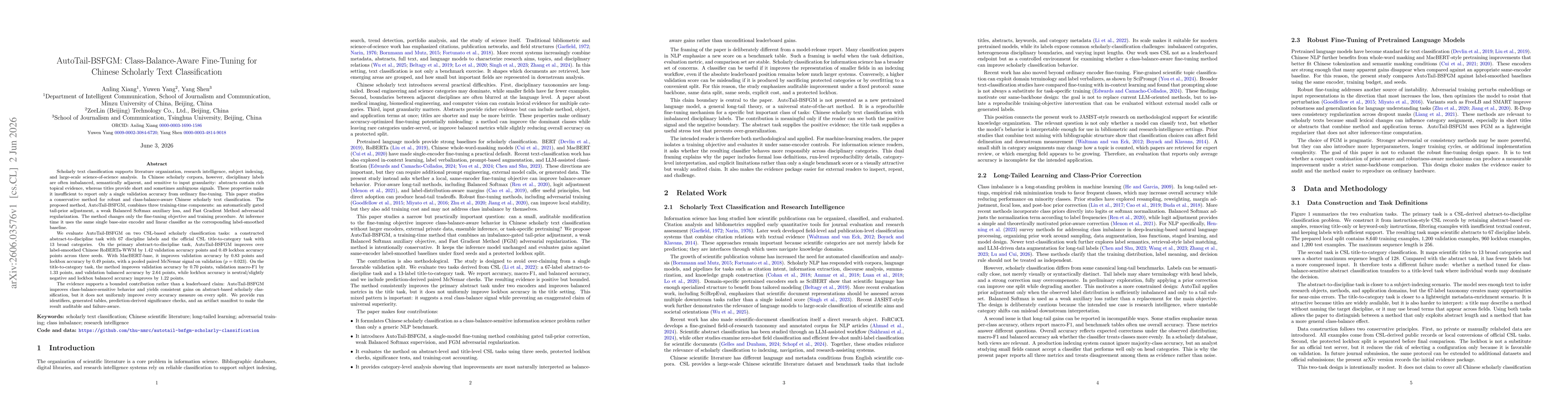 Thumbnail for AutoTail-BSFGM: Class-Balance-Aware Fine-Tuning for Chinese Scholarly Text Classification