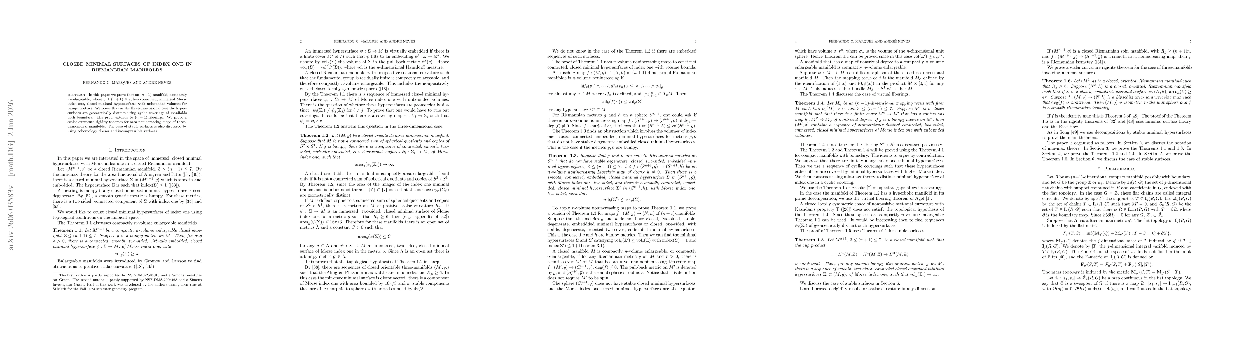 Thumbnail for Closed minimal surfaces of index one in Riemannian manifolds