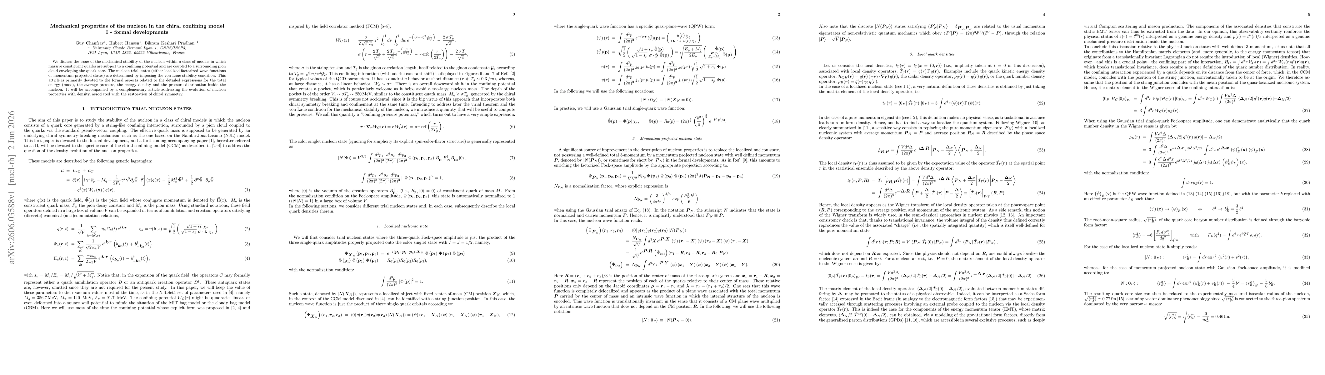 Thumbnail for Mechanical properties of the nucleon in the chiral confining model. I -- formal developments