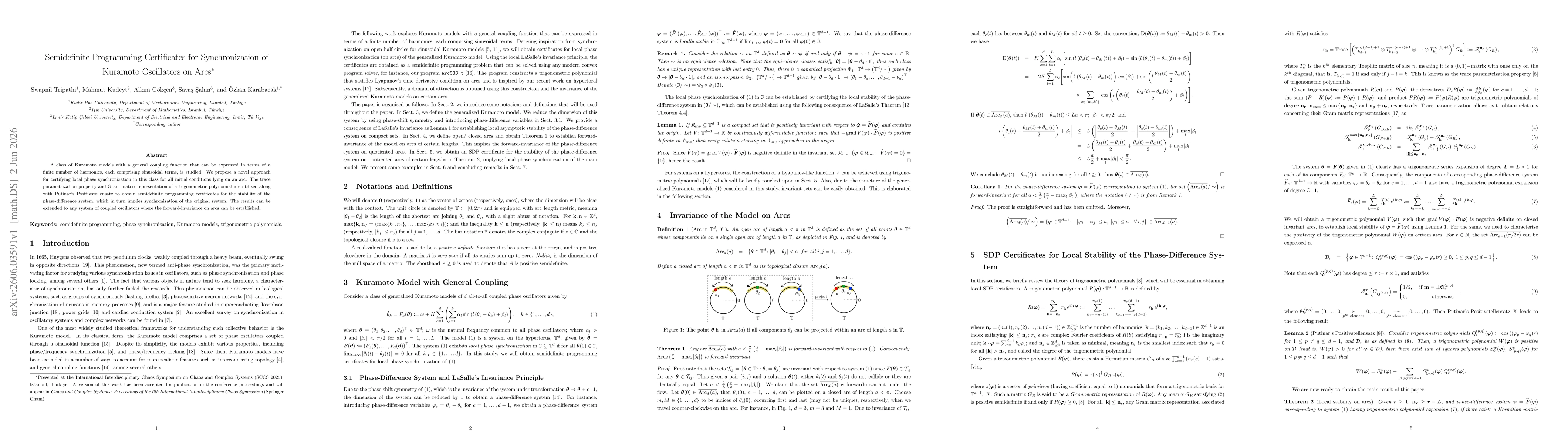 Thumbnail for Semidefinite Programming Certificates for Synchronization of Kuramoto Oscillators on Arcs