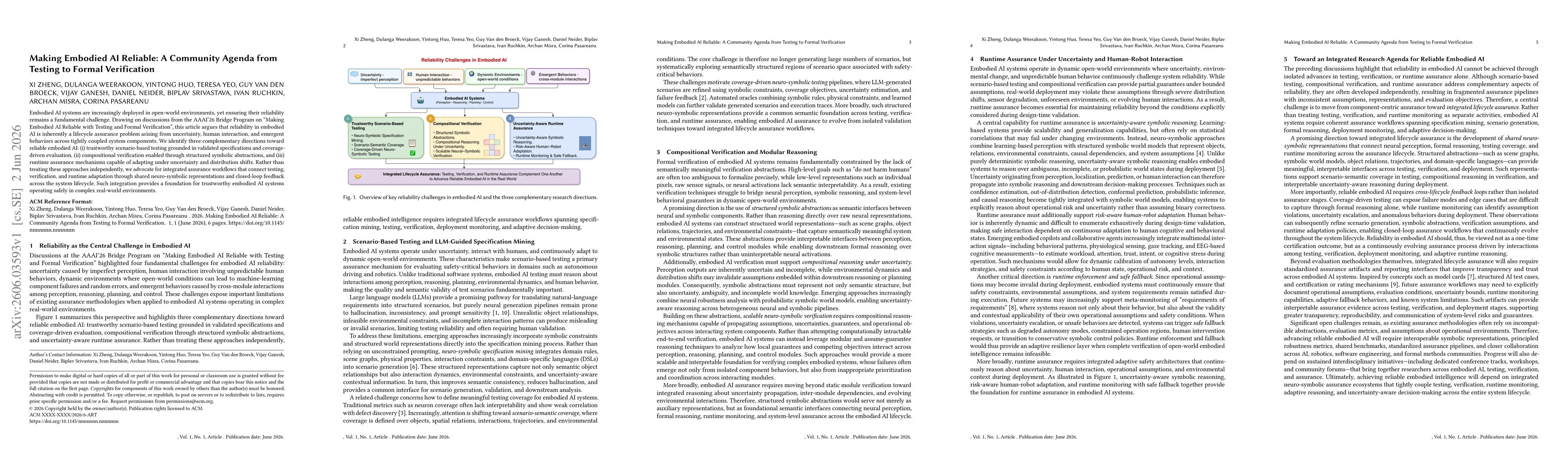 Thumbnail for Making Embodied AI Reliable: A Community Agenda from Testing to Formal Verification