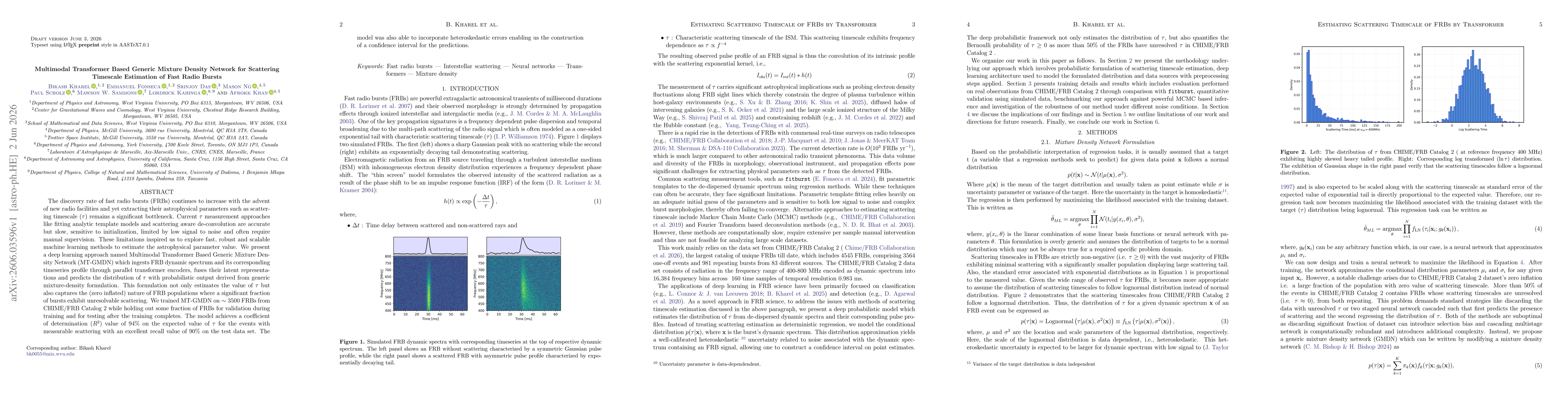 Thumbnail for Multimodal Transformer Based Generic Mixture Density Network for Scattering Timescale Estimation of Fast Radio Bursts