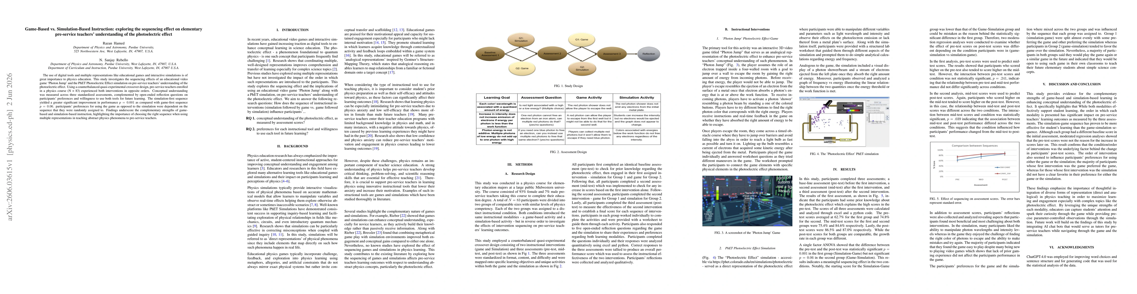 Thumbnail for Game-Based vs. Simulation-Based Instruction: exploring the sequencing effect on elementary pre-service teachers' understanding of the photoelectric effect