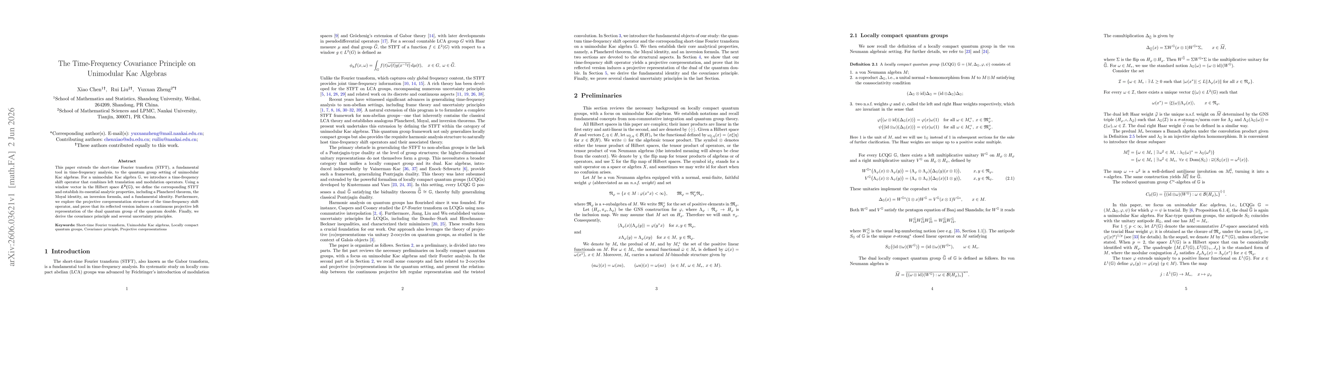 Thumbnail for The Time-Frequency Covariance Principle on Unimodular Kac Algebras