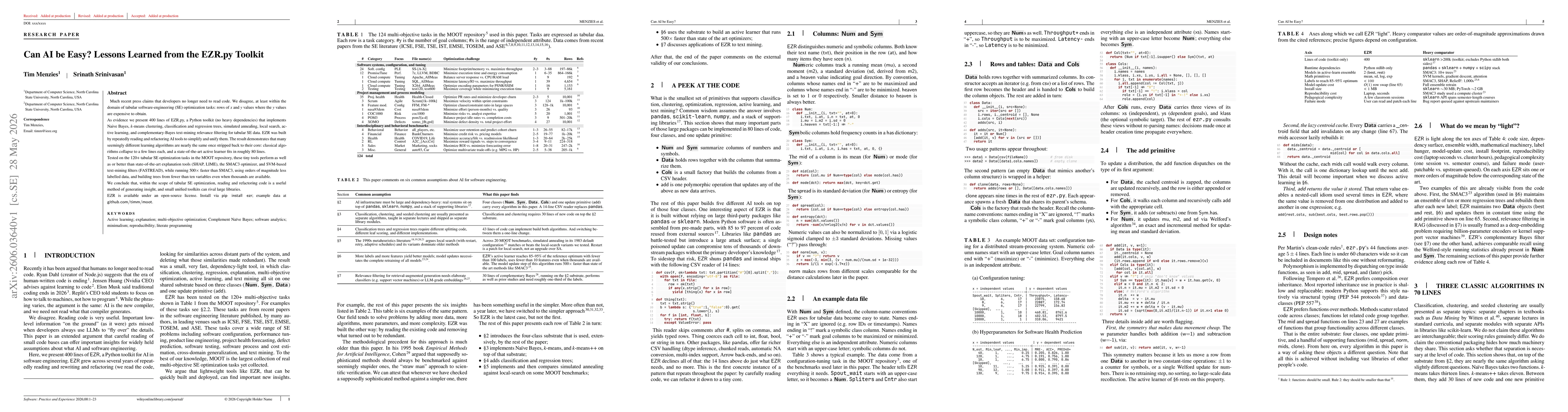 Thumbnail for Can AI be Easy? Lessons Learned from the EZR.py Toolkit
