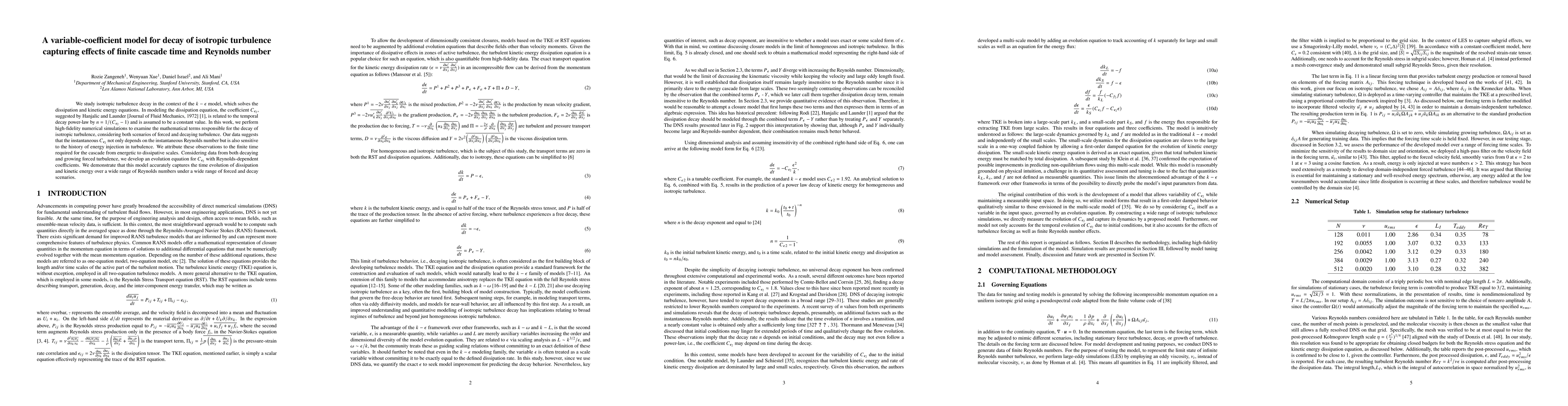 Thumbnail for A variable-coefficient model for decay of isotropic turbulence capturing effects of finite cascade time and Reynolds number